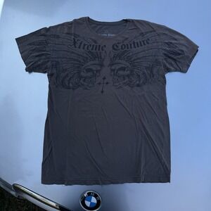 Extreme Couture Graphic Indian Skull Faded Grunge Biker T-shirt Lg CXC